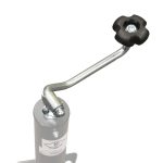 Top wind handle on a a-frame style trailer jack with jack grayed out.