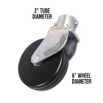 Highlighting dimensions of the trailer jack caster wheel.