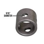 Trailer jack inner mounting tube highlighting the 9/16" pin hole diameter.