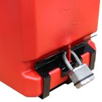 Padlock securing steel base to utility jug.