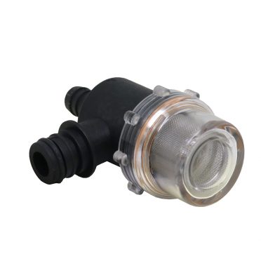 Clear bowl side of inline strainer
