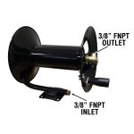 Highlighting connections of 75-foot capacity manual hose reel